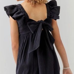 Black Smocked Dress with Keyhole Tie back - Youth 14